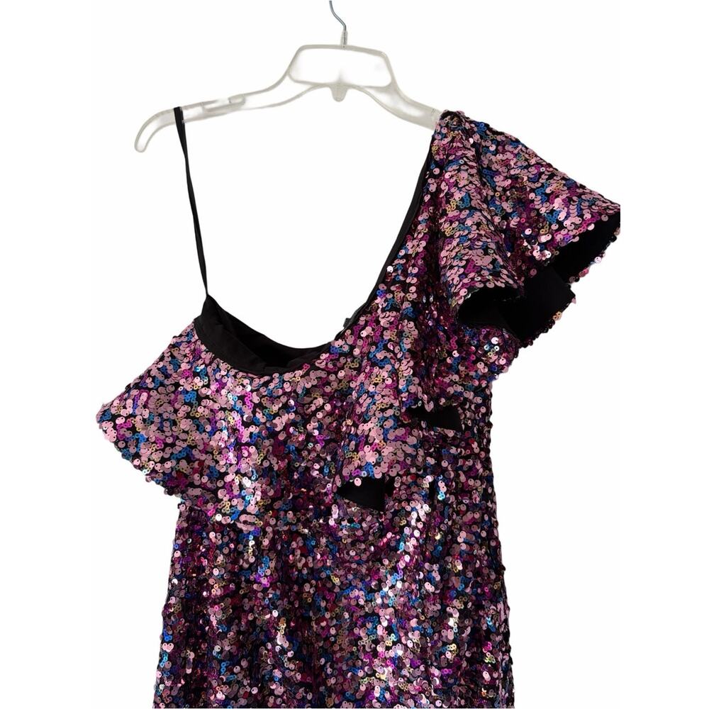 Majorelle Ariana Pink One-Shoulder Sequin Ruffle Mini Dress Multicolor large - Picture 8 of 11